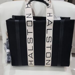 Halston Black Tote with Logo Straps